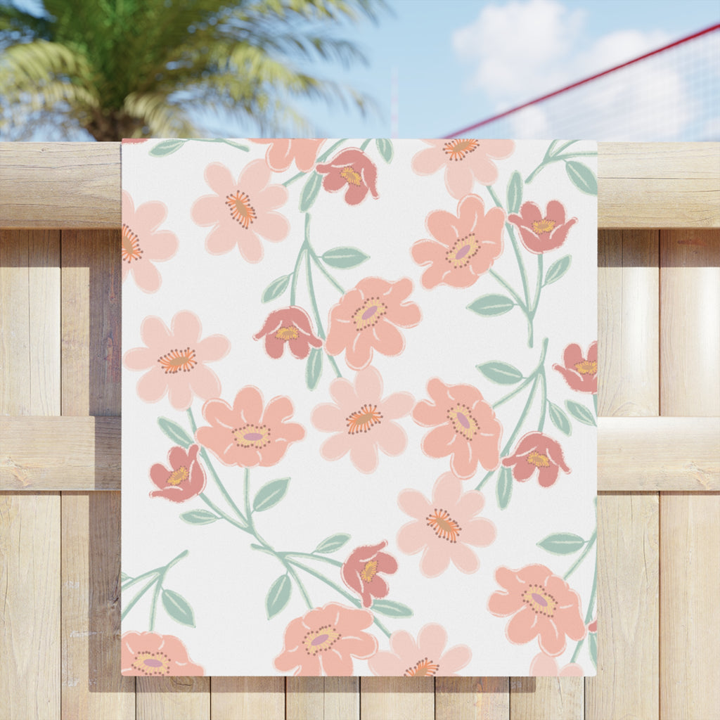 Purple Daisy Beach Towel – Striped Floral Seaside Towel