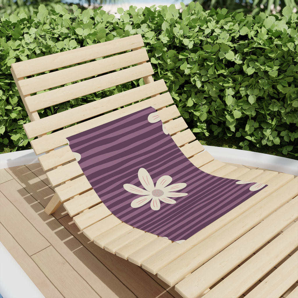 Purple Daisy Beach Towel – Striped Floral Seaside Towel