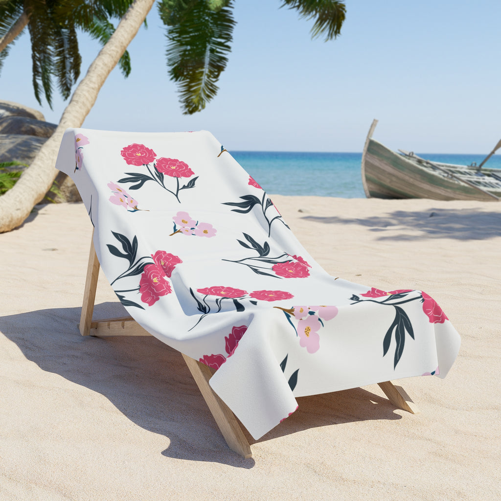 Floral Pink Carnation Beach Towel — Lightweight Summer Beach & Pool Towel